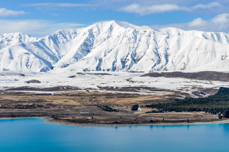 Panoramic view of Lake Tekapo, Southern Island of New Zealandの写真素材