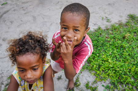 Smiling kids in a local village in Mana Island, Fijiのeditorial素材