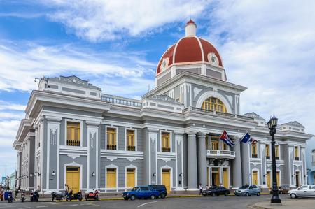 City Hall in Jose Marti Park, the UNESCO World Heritage main square of Cienfuegos, Cubaのeditorial素材
