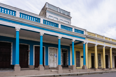 Colonial building with columns in Cienfuegos, Cubaのeditorial素材