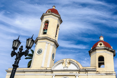 Purisima Concepcion Cathedral in Jose Marti Park, the UNESCO World Heritage main square of Cienfuegos, Cubaのeditorial素材