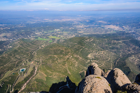View from Sant Geroni peak in Montserrat Mountain, Catalonia, Spainの写真素材