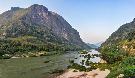 Riverside shot on the Nam Ou River in Nong Khiaw, Laosの写真素材