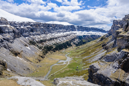 Panoramic view in Ordesa Valley in the Aragonese Pyrenees, Spainの写真素材