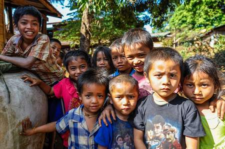 Group of kids in the Bolaven Plateau, Southern Laosのeditorial素材