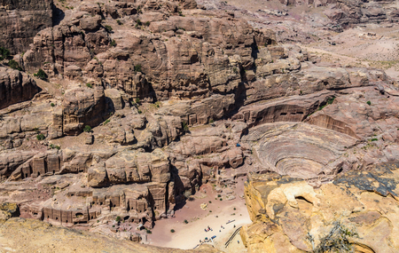 Aerial view of the Roman Theater and Street of Facades in the Lost City of Petra, Jordanの写真素材