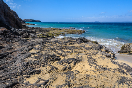 Secluded bach in the Papagayo Poast in Lanzarote, Canary Islands, Spainの写真素材