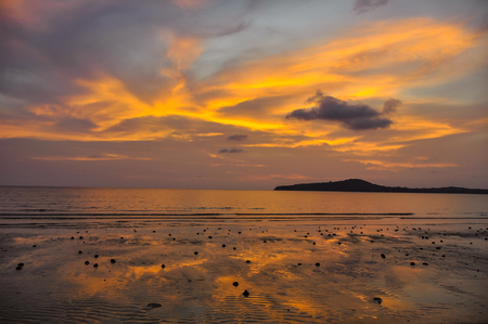 Amazing sunset in Koh Ta Kiev Island near Sihanoukville, Cambodiaの写真素材