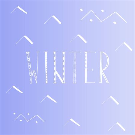 Lettering antiqua Winter. White vector calligraphy illustration with hand drawn patterns on purple gradient background. Typography for banners, badges, postcard, t-shirt, prints, posters. EPS10のイラスト素材