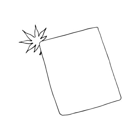 Notebook with a maple leaf. Hand drawing sketch. Black outline on white background.のイラスト素材
