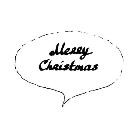 Lettering Ink Pen letters Merry Christmas in cloud speech bubble. Hand draw sketch. Vector calligraphy illustration isolated on white background. Typography for banners, badges, postcard, t-shirt, prints, posters.のイラスト素材