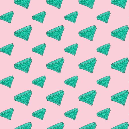 Pants seamless pattern on pink background. Summer clothes and accessories. Cartoon doodle watercolor sketch illustrationの写真素材