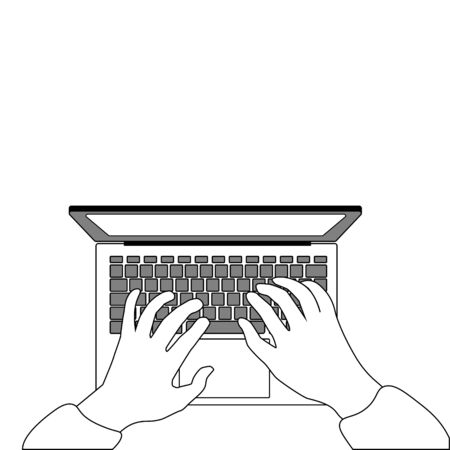 Working from home or remotely: hands typing on laptop.のイラスト素材