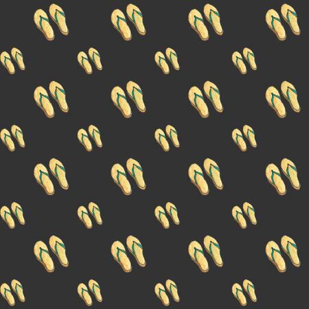 Slippers, flip flops seamless pattern on grey background. Summer clothes and accessories. Cartoon...
