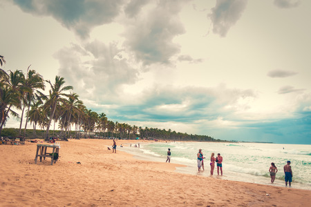 Relaxing on remote Tropical Paradise beach in Dominican Republic or Seychelles, Caribbean, Mauritius or Philippines, Bahamas.   .のeditorial素材