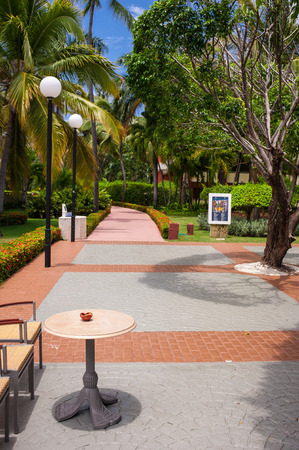 Pathway in tropical park - abstract travel backgroundの写真素材