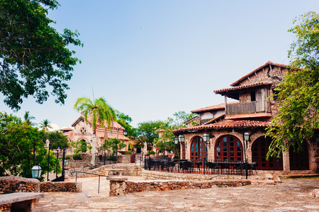 Road in park in Ancient village Altos de Chavon - Colonial town reconstructed in Dominican Republic. Casa de Campo, La Romana, Dominican Republic. Ponderosa-style, tropical seaside resort.の写真素材