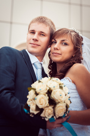 Bride and groom in the city. wedding outdoorの写真素材
