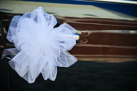 Romantic Wedding Decoration Flower on Wedding Car in Black and White.の写真素材