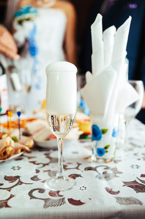 Table with food and drink. traditional wedding banquetの写真素材