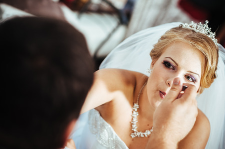 bride in a cafe. sensual happy married couple in restaurant. summer holidays, love, travel, tourism, relationship and dating concept - romantic in the cafe.の写真素材