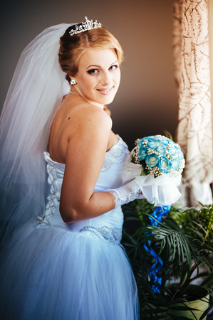 Beautiful bride in a luxurious restaurant. Vintage styleの写真素材