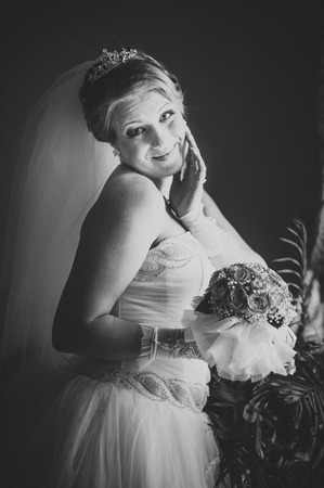 Beautiful bride in a luxurious restaurant. Vintage styleの写真素材