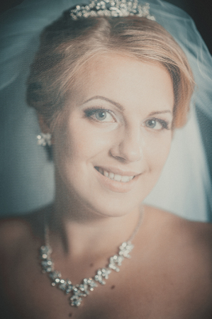 Beautiful bride in a luxurious restaurant. Vintage styleの写真素材