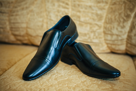 Groom black elegant leather stylish fashion shoesの写真素材