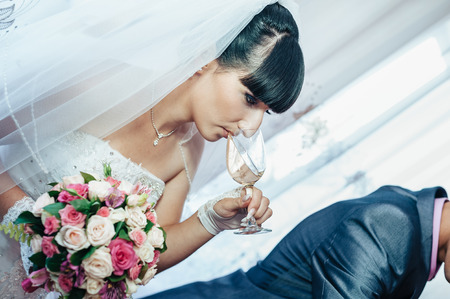 wedding couple. first meeting of bride and groom.の写真素材