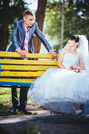 Loving wedding couple outdoor.の写真素材