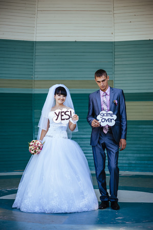 Loving wedding couple outdoor.の写真素材