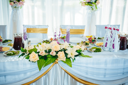 table set for wedding or another catered event dinner.の写真素材