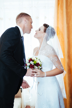 wedding couple. first meeting of bride and groom.の写真素材