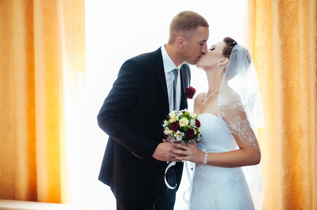 wedding couple. first meeting of bride and groom.の写真素材