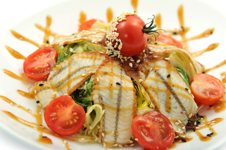 Caesar salad. Romano salad, cherry tomatoes parmesan sauceの写真素材