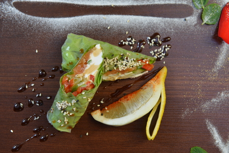 Restaurant food. Catering, buffet. Served dishes. Restaurant meals. Restaurant food - crepes rolls...
