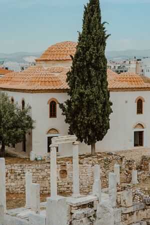 Famous Odeon theatre in Athens, Greece, view from Acropolisの写真素材