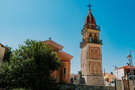 Sunny day view of the town hall and Church, Ionian Sea, Zakynthos island, Greece, Europe. Traveling concept background.の写真素材