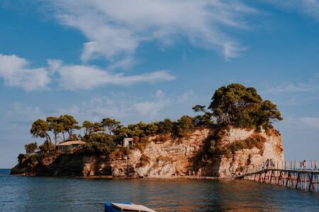 Little island Cameo with footbridge near Zakynthos islandの写真素材