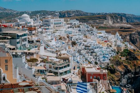 Oia Santorini Greece famous with romantic and beautiful sunsets. Oia village in Santorini island.Greeceの写真素材