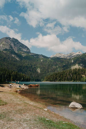 Black Lake Crno jezero , northern Montenegro. It is a glacial lakeon the Mount Durmitor, on an altitude of 1,416 m. Black lake in Durmitor national park in Montenegro, Europe. Beauty world.の写真素材