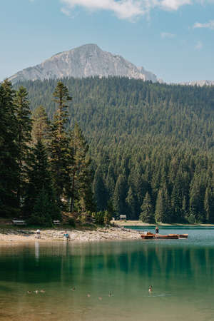 Black Lake Crno jezero , northern Montenegro. It is a glacial lakeon the Mount Durmitor, on an altitude of 1,416 m. Black lake in Durmitor national park in Montenegro, Europe. Beauty world.の写真素材