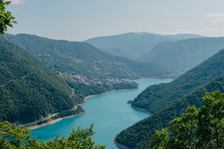 The famous Piva Canyon with its fantastic reservoir. National park Montenegro and Bosnia and Herzegovina, Balkans, Europe. Beauty world.の写真素材
