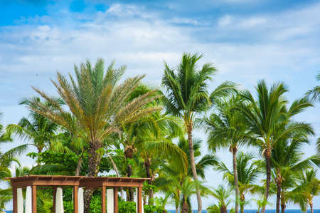 Swimming Pool at tropical beach - summer vacation background.の写真素材