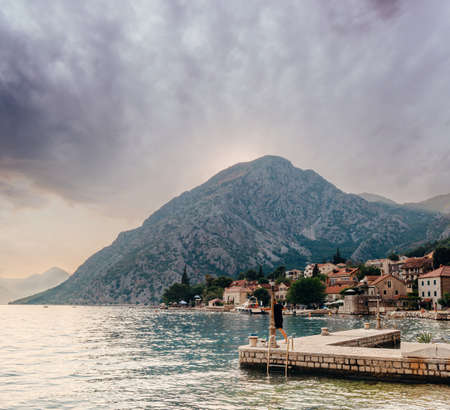 Fishing Boat On An Oyster Farm In The Bay Of Kotor, Montenegro. High Quality Photoの写真素材