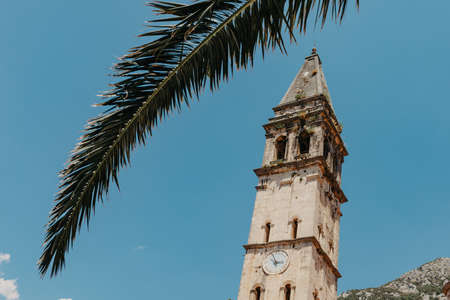 Saint Nicholas Church bell tower, Kotor Bay, Perast, Montenegroの写真素材