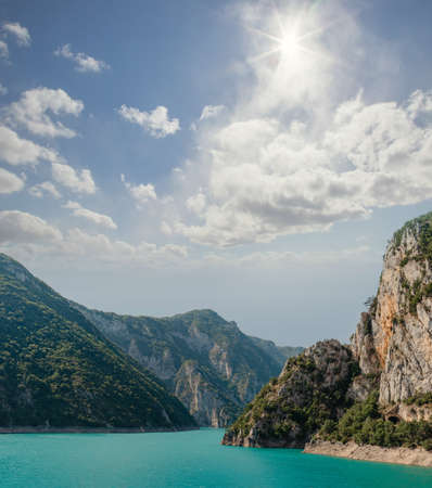The famous Piva Canyon with its fantastic reservoir. National park Montenegro and Bosnia and Herzegovina, Balkans, Europe. Beauty world.の写真素材