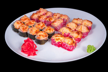 Japanese Cuisine - Sushi Roll with Shrimps and Conger, Avocado, Tobiko and Cheese. sushi rolls tempura,japanese food style ,Traditional Japanese cuisine, Crunchy Shrimp Tempura Rollの写真素材