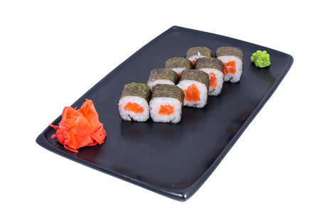 Japanese seafood Sushi roll isolated on white close up. Japanese food restaurant, sushi maki gunkan roll plate or platter set. Maki Sushi rolls with salmon and avocado. Sushi isolated at white background. flat lay. Japanese Cuisine - Sushi Roll with Shrimps and Conger, Avocado, Tobiko and Cheese. sushi rolls tempura,japanese food style ,Traditional Japanese cuisine, Crunchy Shrimp Tempura Rollの写真素材